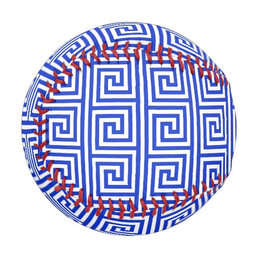 Griechisch Meander Key Squares Muster Blau Baseball (Vorderseite Links)