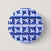 Griechisch Meander Key Squares Muster Blau Button (Vorderseite)