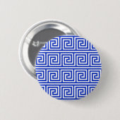 Griechisch Meander Key Squares Muster Blau Button (Vorne & Hinten)
