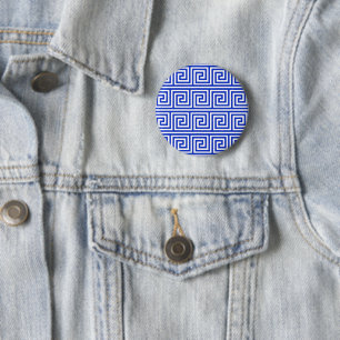 Griechisch Meander Key Squares Muster Blau Button