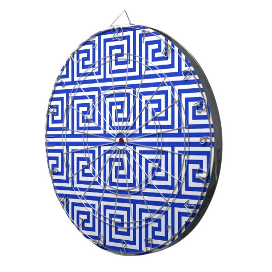 Griechisch Meander Key Squares Muster Blau Dartscheibe (Vorderseite rechts)