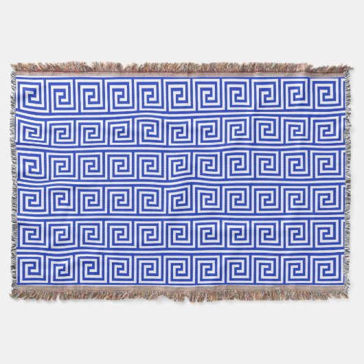 Griechisch Meander Key Squares Muster Blau Decke (Vorderseite)