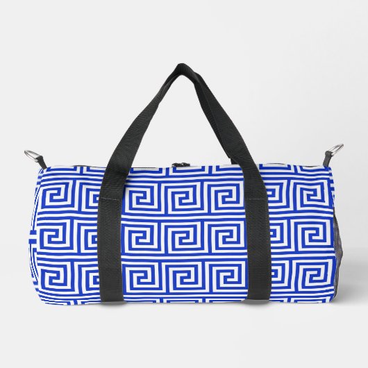 Griechisch Meander Key Squares Muster Blau Duffle Bag (Vorderseite)