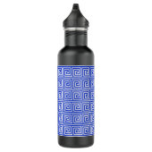 Griechisch Meander Key Squares Muster Blau Edelstahlflasche (Rechts)