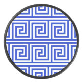 Griechisch Meander Key Squares Muster Blau Eishockey Puck (Vorderseite)