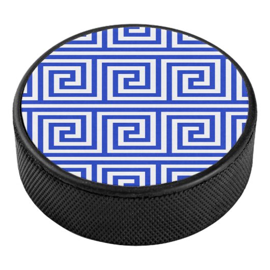 Griechisch Meander Key Squares Muster Blau Eishockey Puck (3/4)