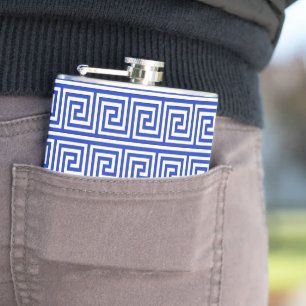 Griechisch Meander Key Squares Muster Blau Flachmann