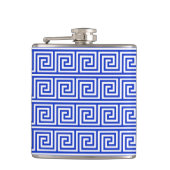 Griechisch Meander Key Squares Muster Blau Flachmann (Vorderseite)