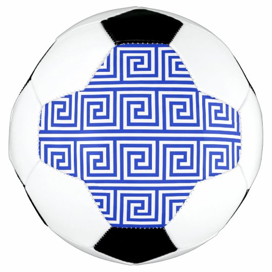 Griechisch Meander Key Squares Muster Blau Fußball (Vorderseite)