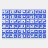 Griechisch Meander Key Squares Muster Blau Geschenkpapier Set (Vorderseite)