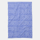 Griechisch Meander Key Squares Muster Blau Geschirrtuch (Vertikal)