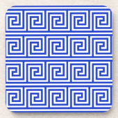 Griechisch Meander Key Squares Muster Blau Getränkeuntersetzer (Vorderseite)
