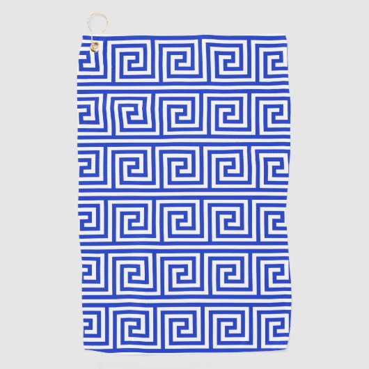 Griechisch Meander Key Squares Muster Blau Golfhandtuch (Vorderseite)