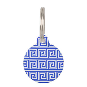 Griechisch Meander Key Squares Muster Blau Haustiermarke