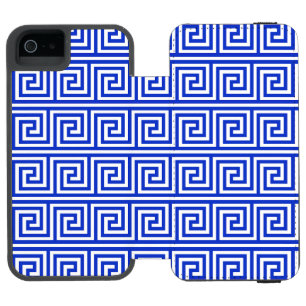 Griechisch Meander Key Squares Muster Blau Incipio Watson™ iPhone 5 Geldbörsen Hülle