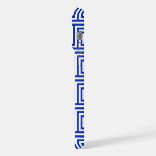 Griechisch Meander Key Squares Muster Blau iPhone Hülle (Linke Seite)