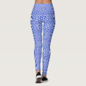 Griechisch Meander Key Squares Muster Blau Leggings (Rückseite)