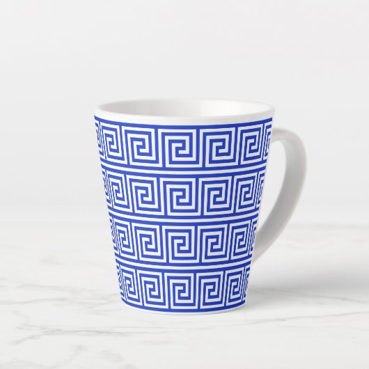 Griechisch Meander Key Squares Muster Blau Milchtasse (Rechte Ecke)