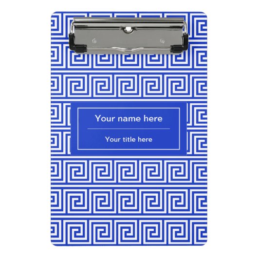 Griechisch Meander Key Squares Muster Blau Mini Klemmbrett (Vorderseite)