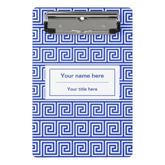 Griechisch Meander Key Squares Muster Blau Mini Klemmbrett (Vorderseite)