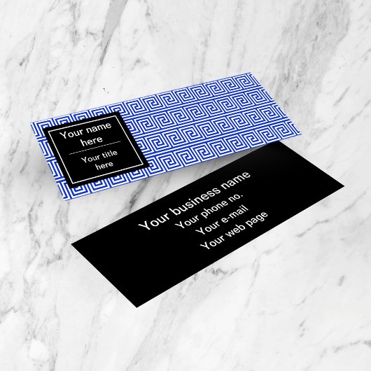 Griechisch Meander Key Squares Muster Blau Mini Visitenkarte