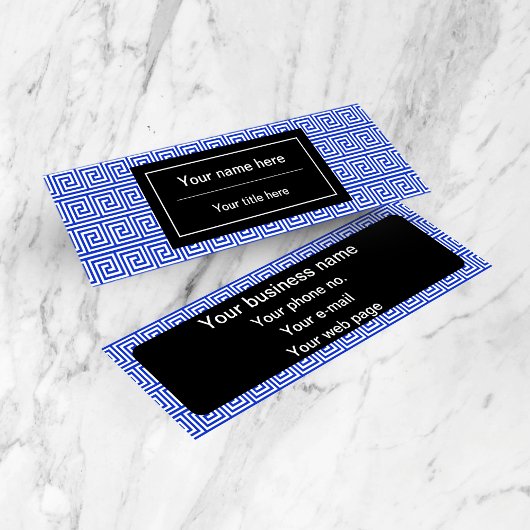 Griechisch Meander Key Squares Muster Blau Mini Visitenkarte