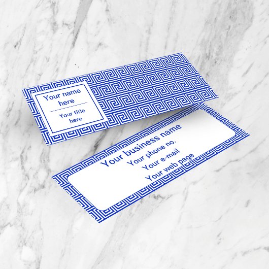 Griechisch Meander Key Squares Muster Blau Mini Visitenkarte