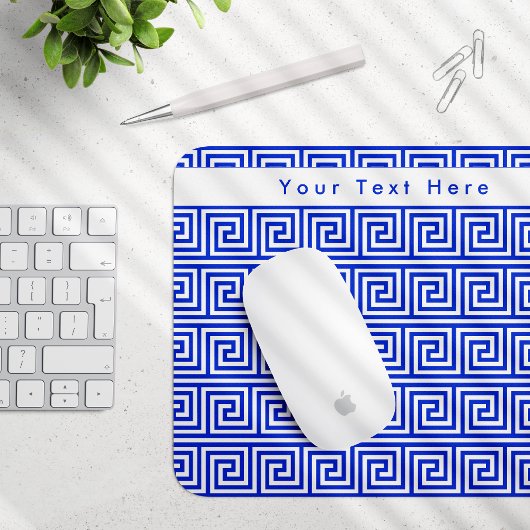 Griechisch Meander Key Squares Muster Blau Mousepad