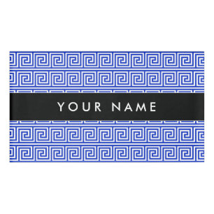 Griechisch Meander Key Squares Muster Blau Namenschild