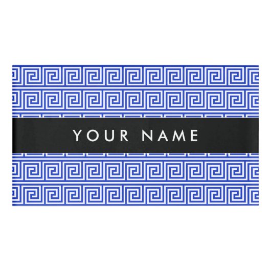 Griechisch Meander Key Squares Muster Blau Namenschild (Vorderseite)