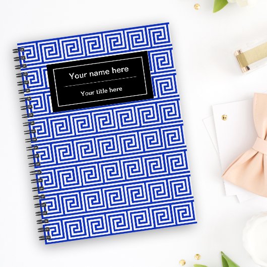 Griechisch Meander Key Squares Muster Blau Notizblock