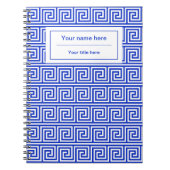 Griechisch Meander Key Squares Muster Blau Notizblock (Vorderseite)
