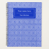 Griechisch Meander Key Squares Muster Blau Planer (Vorderseite)
