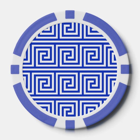 Griechisch Meander Key Squares Muster Blau Pokerchips (Vorderseite)