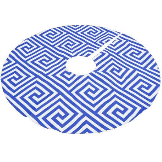 Griechisch Meander Key Squares Muster Blau Polyester Weihnachtsbaumdecke (Schrägansicht)
