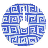 Griechisch Meander Key Squares Muster Blau Polyester Weihnachtsbaumdecke (Vorderseite)