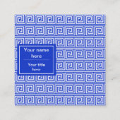 Griechisch Meander Key Squares Muster Blau Quadratische Visitenkarte (Rückseite)