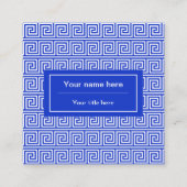 Griechisch Meander Key Squares Muster Blau Quadratische Visitenkarte (Rückseite)