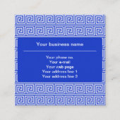 Griechisch Meander Key Squares Muster Blau Quadratische Visitenkarte (Vorderseite)
