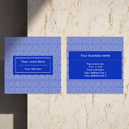 Griechisch Meander Key Squares Muster Blau Quadratische Visitenkarte