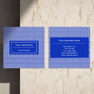 Griechisch Meander Key Squares Muster Blau Quadratische Visitenkarte
