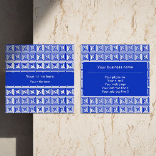Griechisch Meander Key Squares Muster Blau Quadratische Visitenkarte