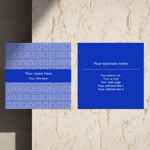 Griechisch Meander Key Squares Muster Blau Quadratische Visitenkarte