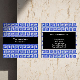 Griechisch Meander Key Squares Muster Blau Quadratische Visitenkarte