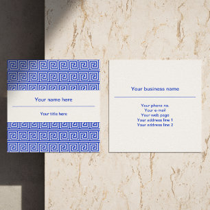 Griechisch Meander Key Squares Muster Blau Quadratische Visitenkarte