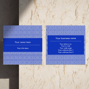 Griechisch Meander Key Squares Muster Blau Quadratische Visitenkarte