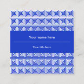 Griechisch Meander Key Squares Muster Blau Quadratische Visitenkarte (Rückseite)