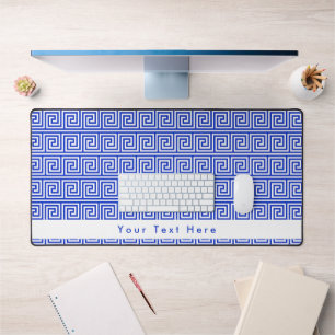 Griechisch Meander Key Squares Muster Blau Schreibtischunterlage
