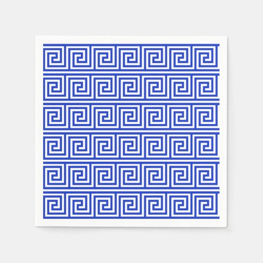 Griechisch Meander Key Squares Muster Blau Serviette (Vorderseite)