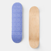 Griechisch Meander Key Squares Muster Blau Skateboard (Vorderseite)